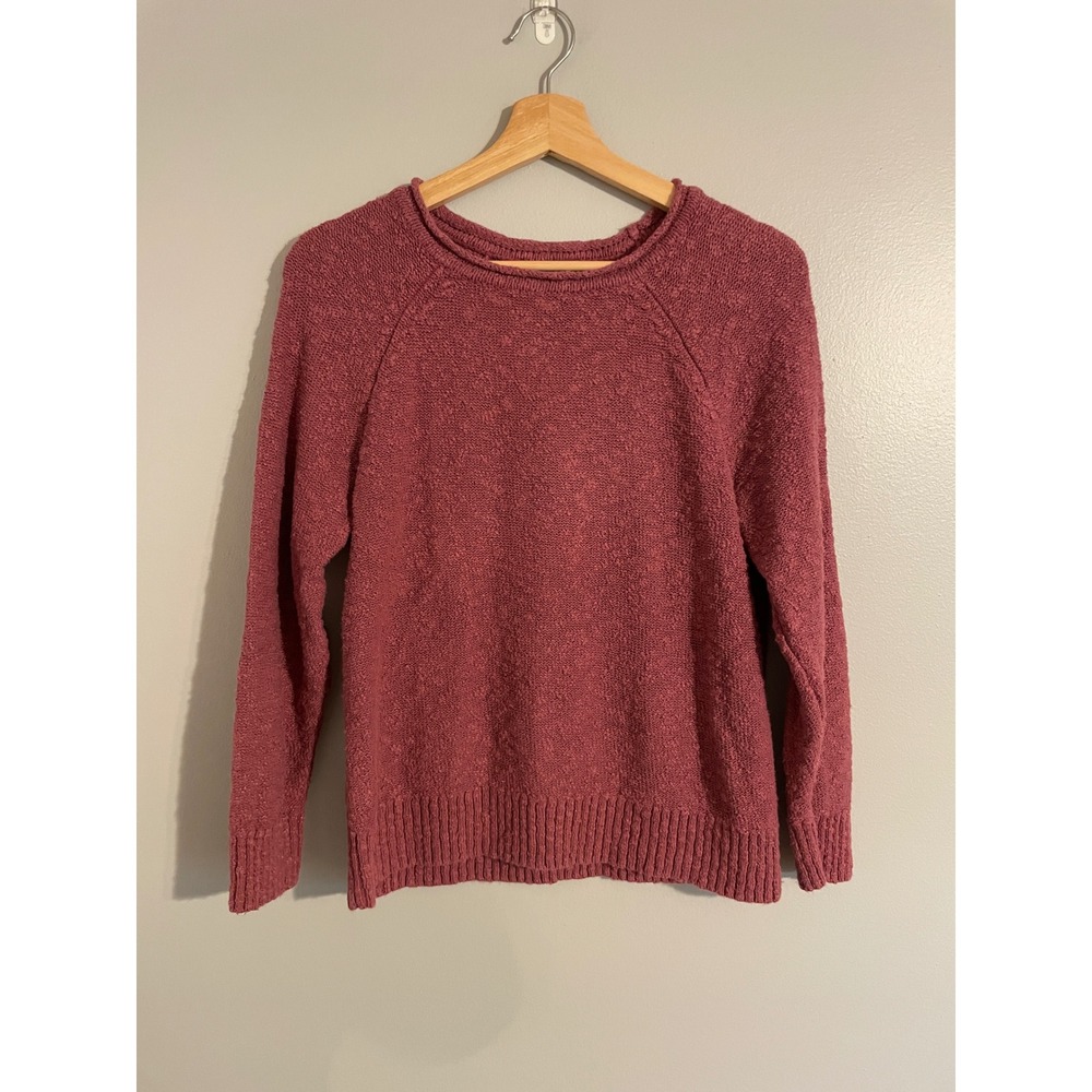 L.L. Bean Textured Knit Sweater Womens Small Petite Pink Mauve Cotton Pullover